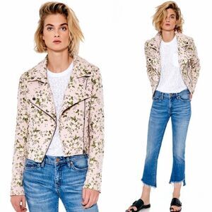 Blank NYC Pink Jacquard Floral Moto Jacket Size Small